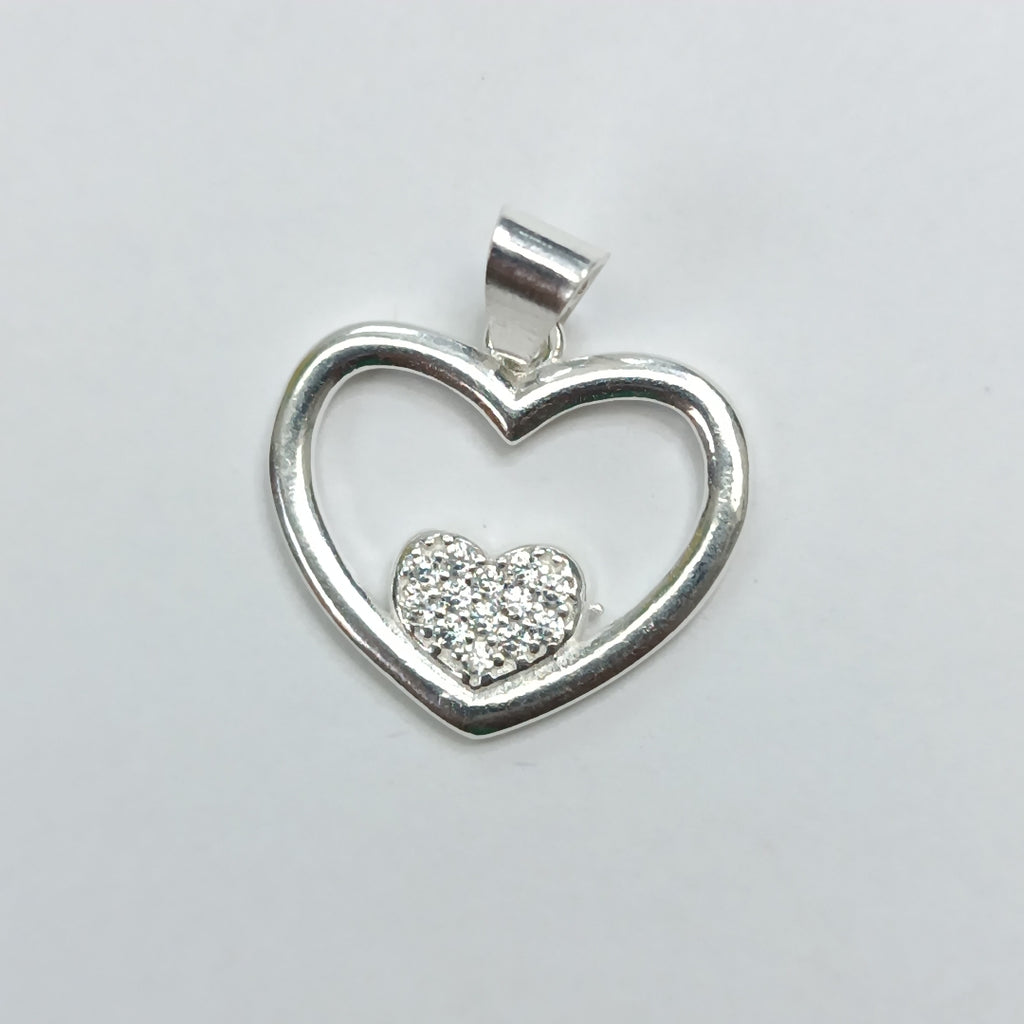 DIJE CORAZON C/CIRCONIAS PLATA .925 2.6 GR (NUEVO)