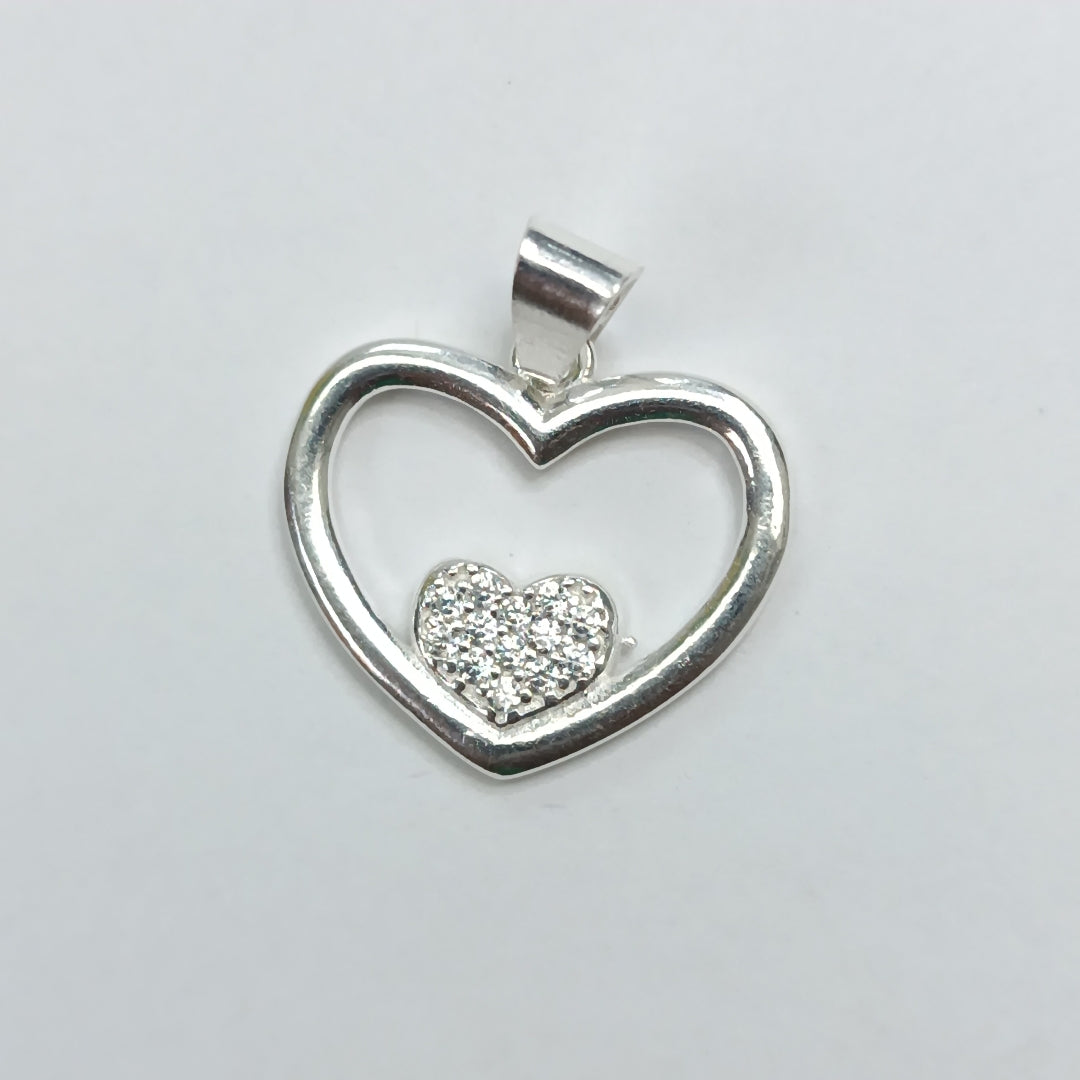 DIJE CORAZON C/CIRCONIAS PLATA .925 2.6 GR (NUEVO)