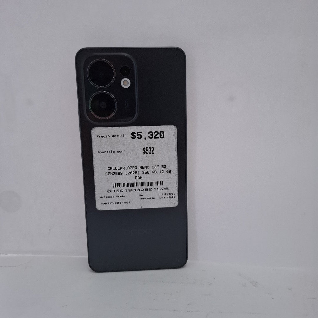 CELULAR OPPO  RENO 13F 5G CPH2699 (2025) 256 GB 12 GB RAM (SEMINUEVO)