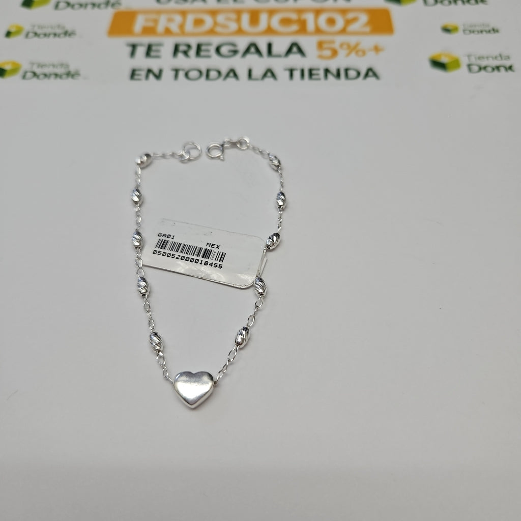 PULSERA TEJIDO CORAZON PLATA .925 18 CM 3.3 GR (NUEVO)