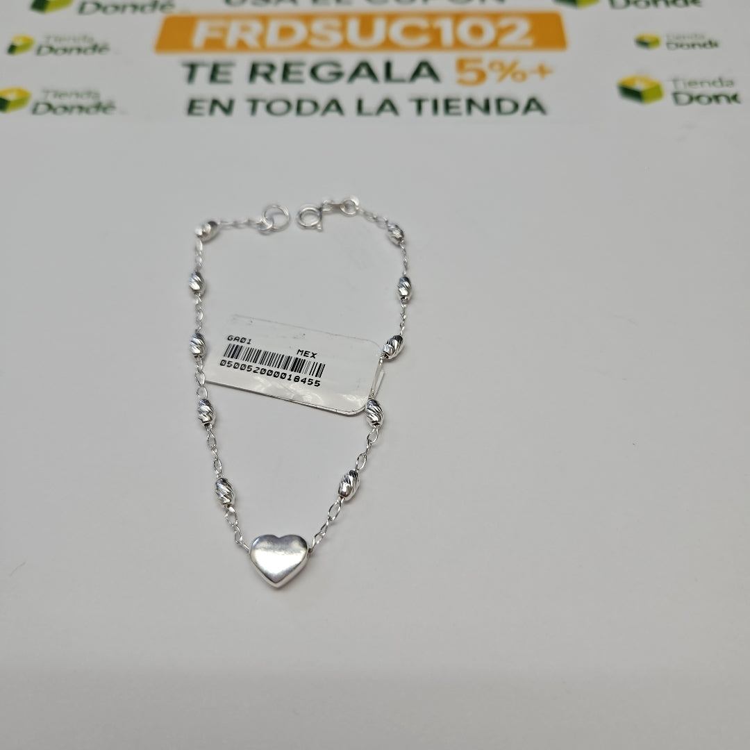 PULSERA TEJIDO CORAZON PLATA .925 18 CM 3.3 GR (NUEVO)