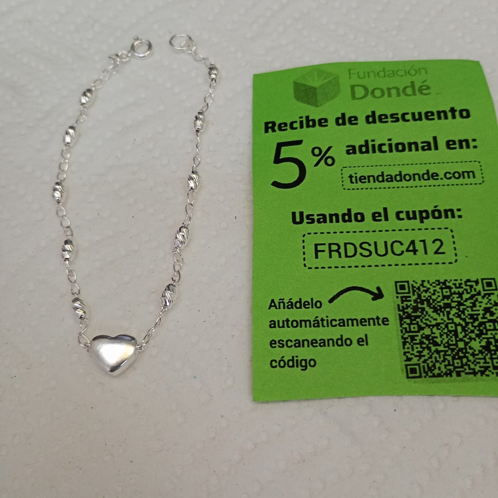 PULSERA TEJIDO CORAZON PLATA .925 18 CM 3.4 GR (NUEVO)