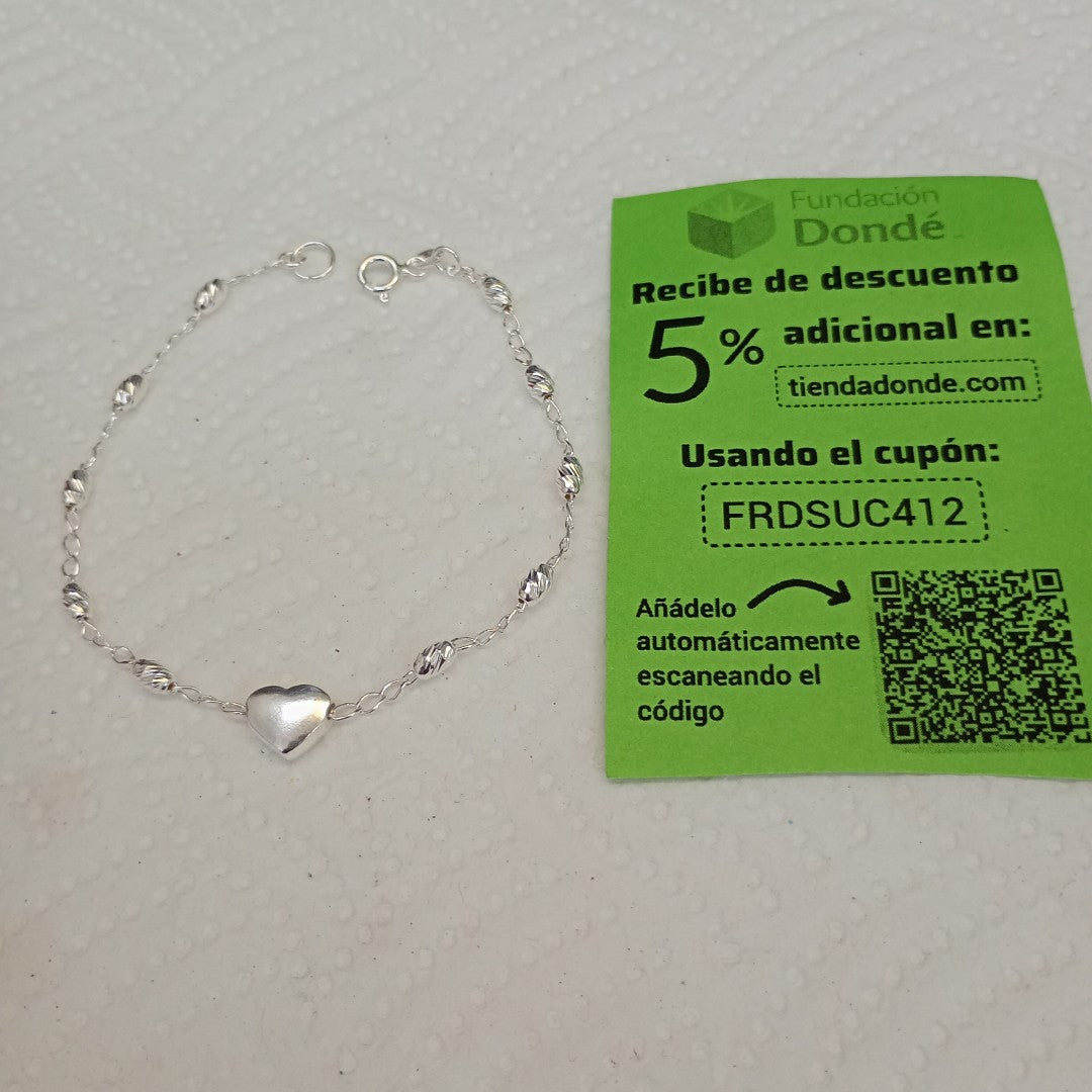 PULSERA TEJIDO CORAZON PLATA .925 18 CM 3.3 GR (NUEVO)