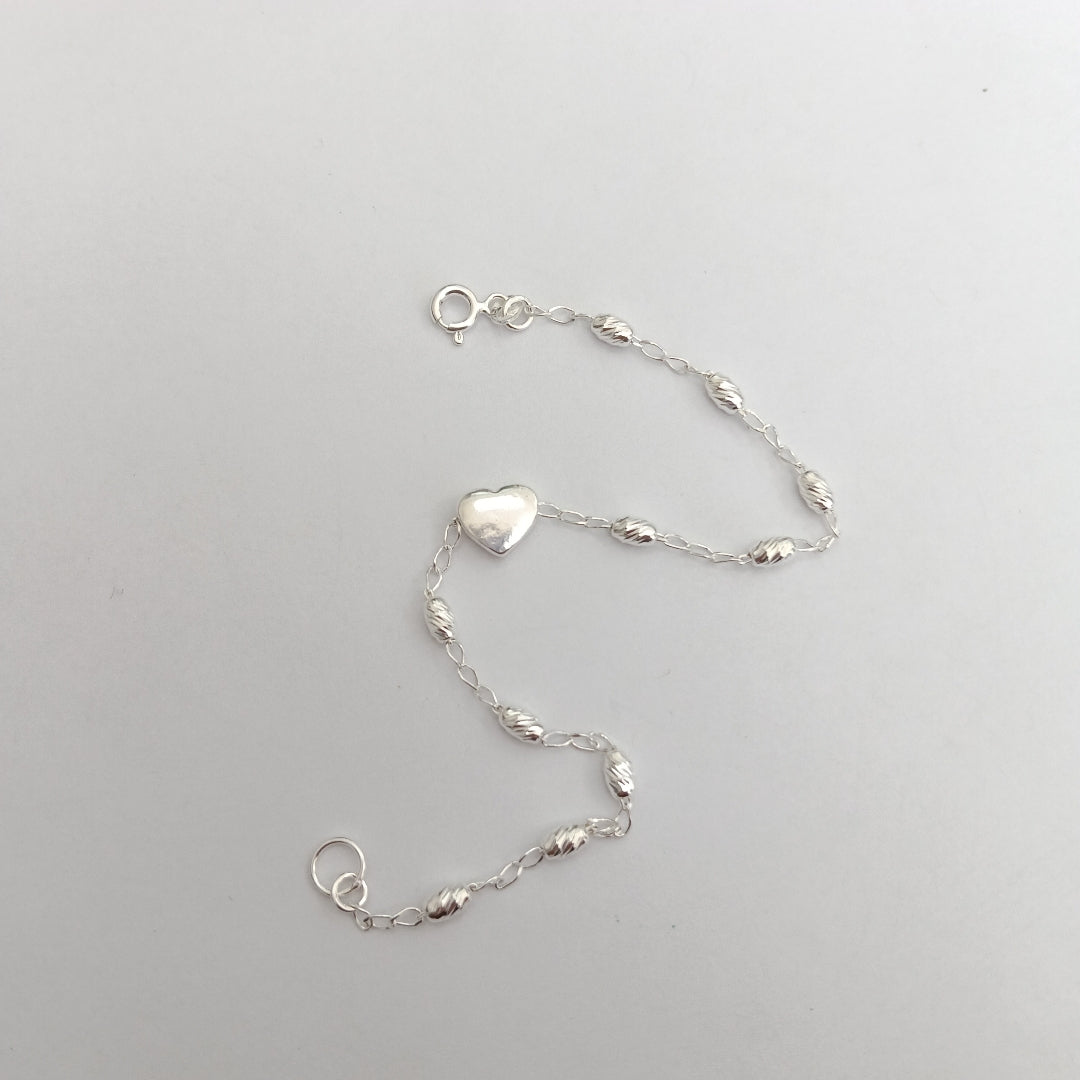 PULSERA TEJIDO CORAZON PLATA .925 18 CM 3.2 GR (NUEVO)