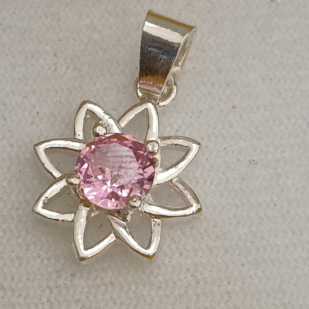 DIJE FLOR CON PIEDRA ROSA PLATA .925 2.1 GR (NUEVO)