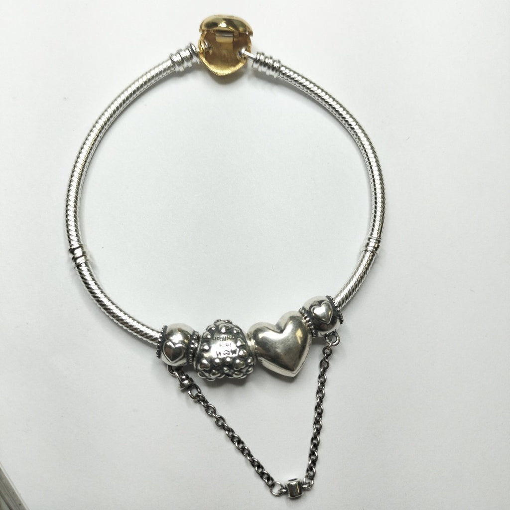 PULSERA TEJIDO ARTICULADA CON CHARMS PLATA .925 21 CM 23.6 GR (NUEVO)