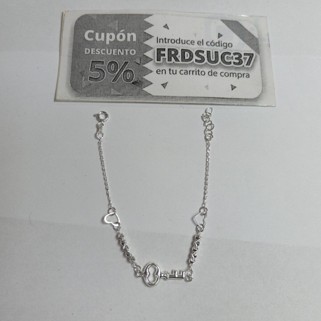 PULSERA TEJIDO LLAVE PLATA .925 18 CM 2.3 GR (NUEVO)