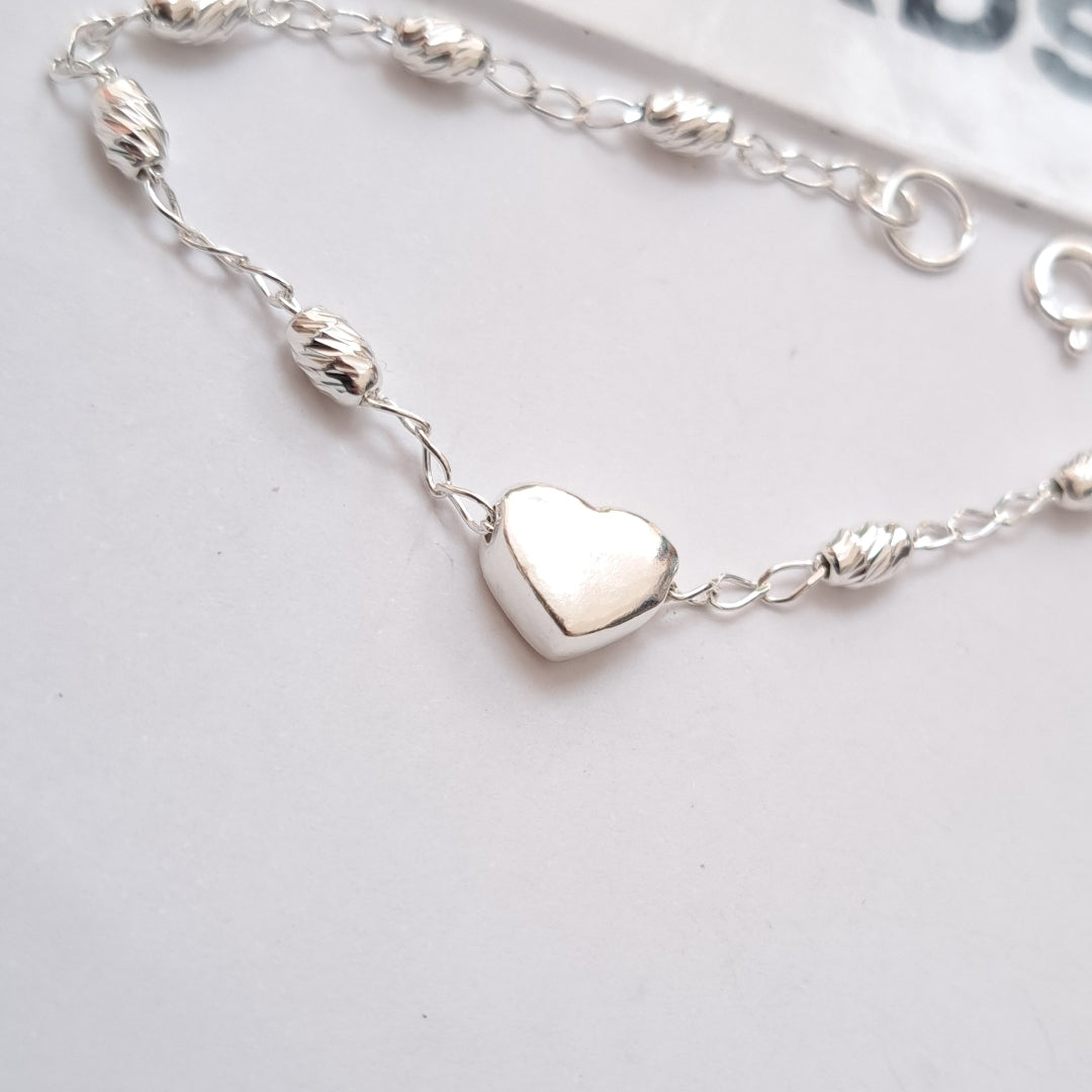 PULSERA TEJIDO CORAZON PLATA .925 18 CM 3.4 GR (NUEVO)