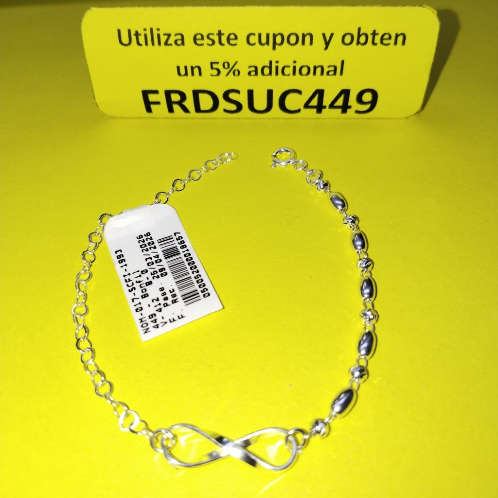 PULSERA TEJIDO INFINITO PLATA .925 18 CM 2.3 GR (NUEVO)