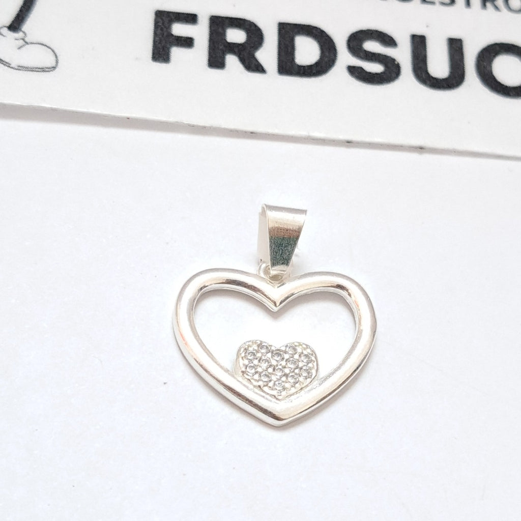 DIJE CORAZON C/CIRCONIAS PLATA .925 2.5 GR (NUEVO)