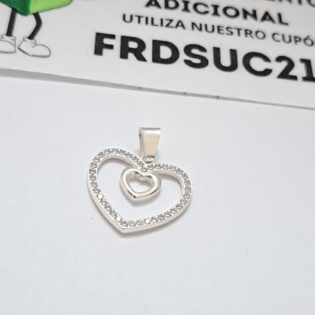DIJE CORAZON C/CIRCONIAS PLATA .925 2.7 GR (NUEVO)