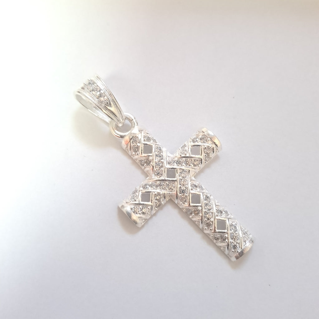 DIJE CRUZ C/CIRCONIAS PLATA .925 8 GR (NUEVO)