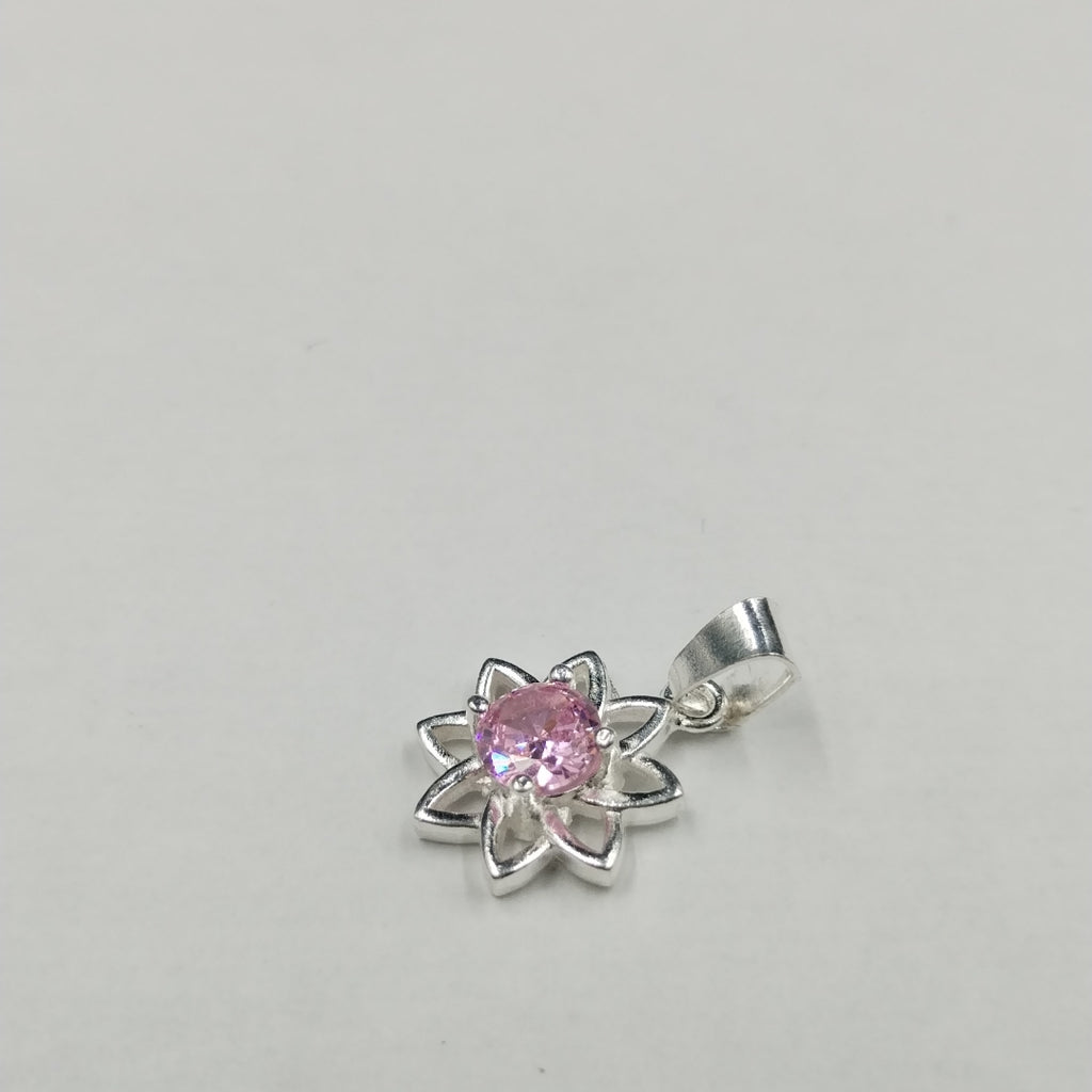 DIJE FLOR CON PIEDRA ROSA PLATA .925 2.1 GR (NUEVO)