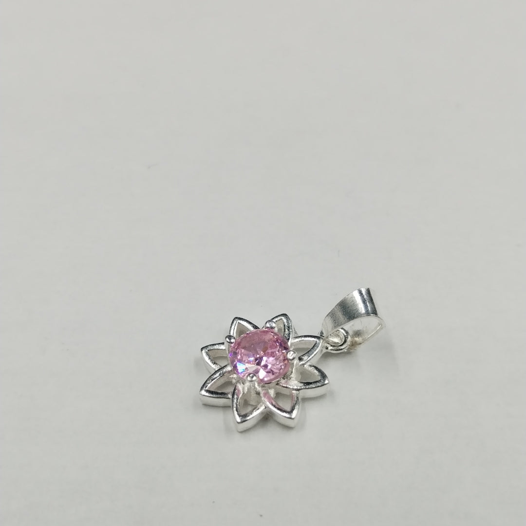 DIJE FLOR CON PIEDRA ROSA PLATA .925 2.1 GR (NUEVO)