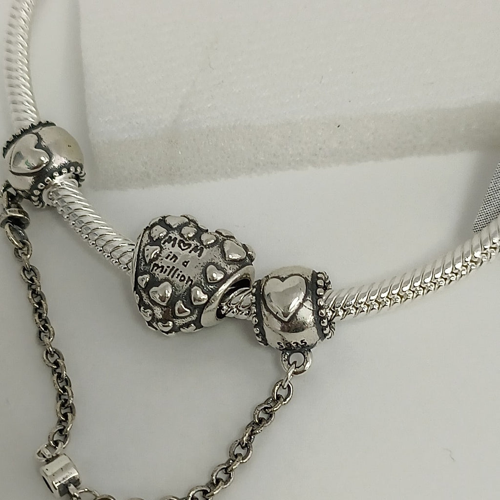 PULSERA TEJIDO ARTICULADA CON CHARMS PLATA .925 18 CM 20.8 GR (NUEVO)