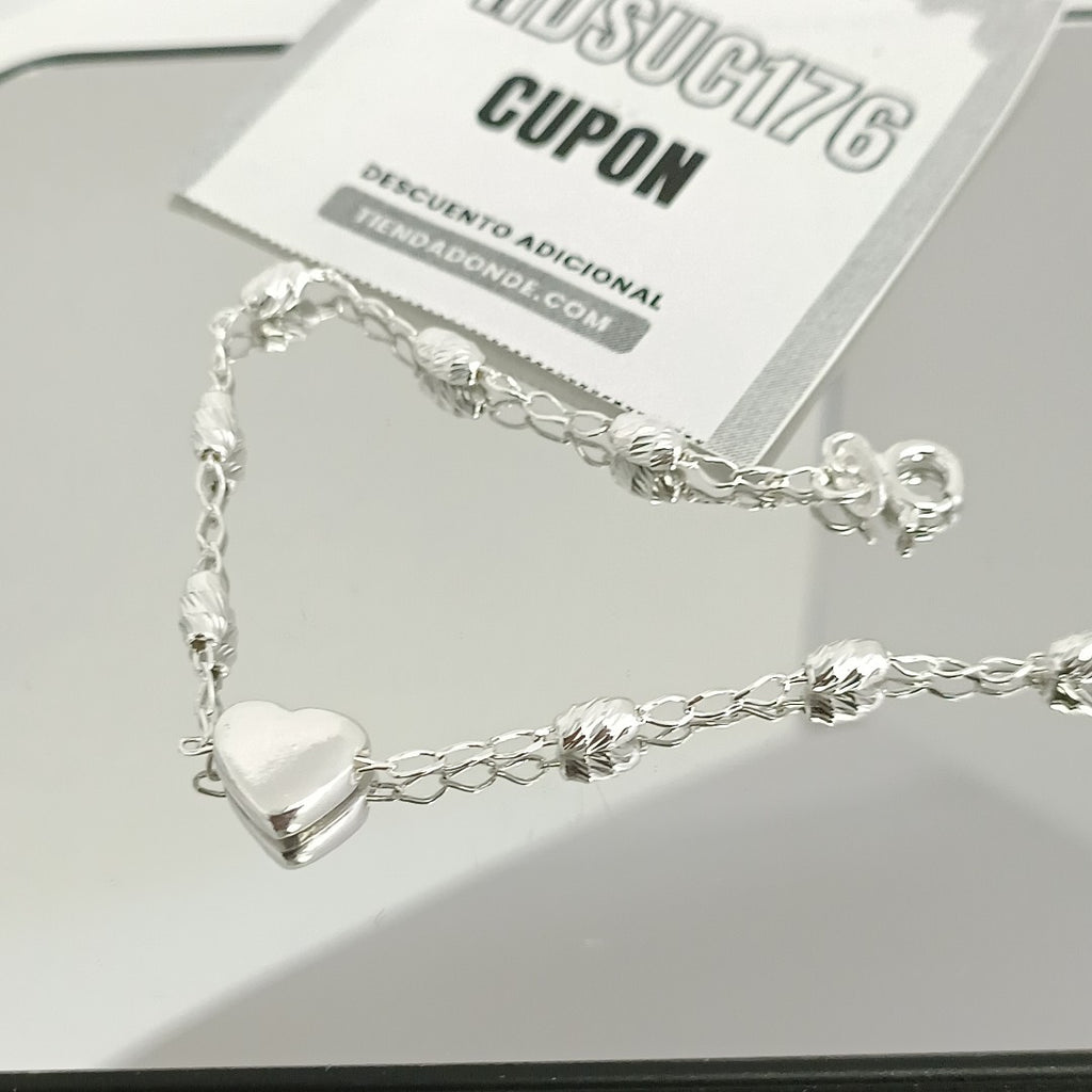 PULSERA TEJIDO CORAZON PLATA .925 18 CM 3.3 GR (NUEVO)
