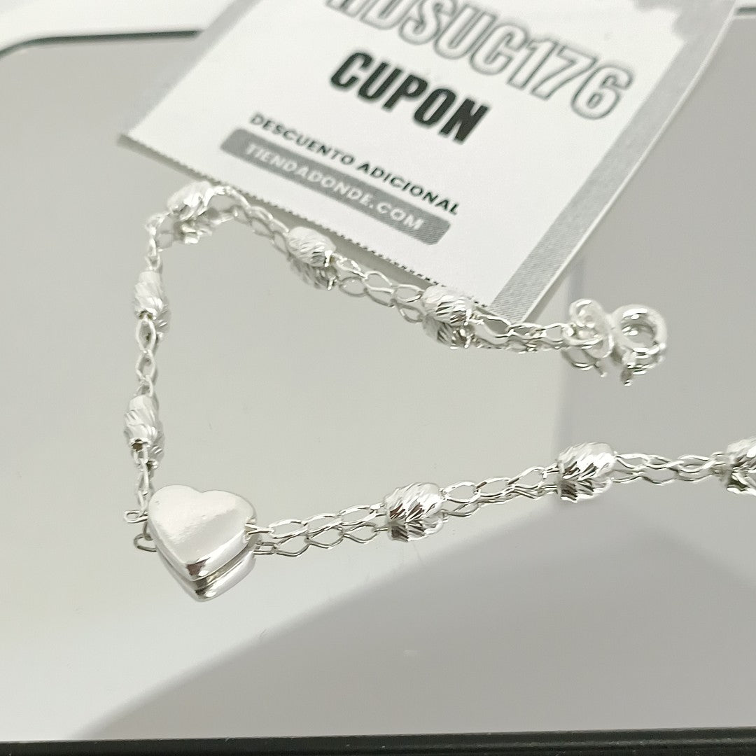 PULSERA TEJIDO CORAZON PLATA .925 18 CM 3.3 GR (NUEVO)