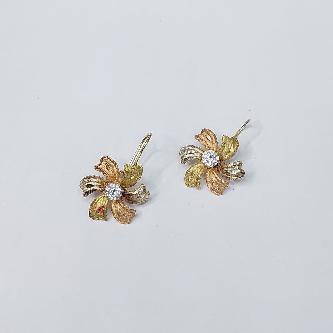 ARETES PAR ORO, ORO COMBINADO 14 K 3.9 GRMS (SEMINUEVO)