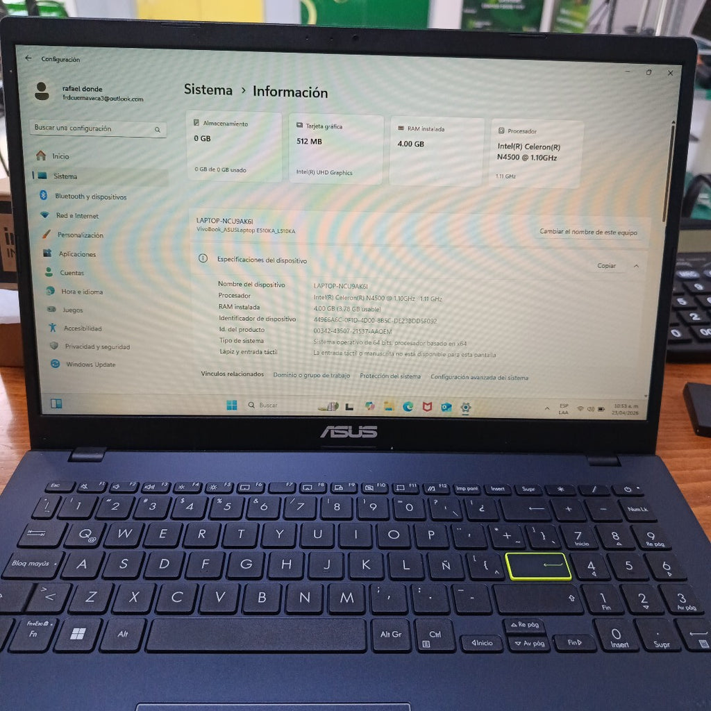 LAPTOP ASUS L510KA-BR804W (2024) 128 GB SSD 4 GB RAM