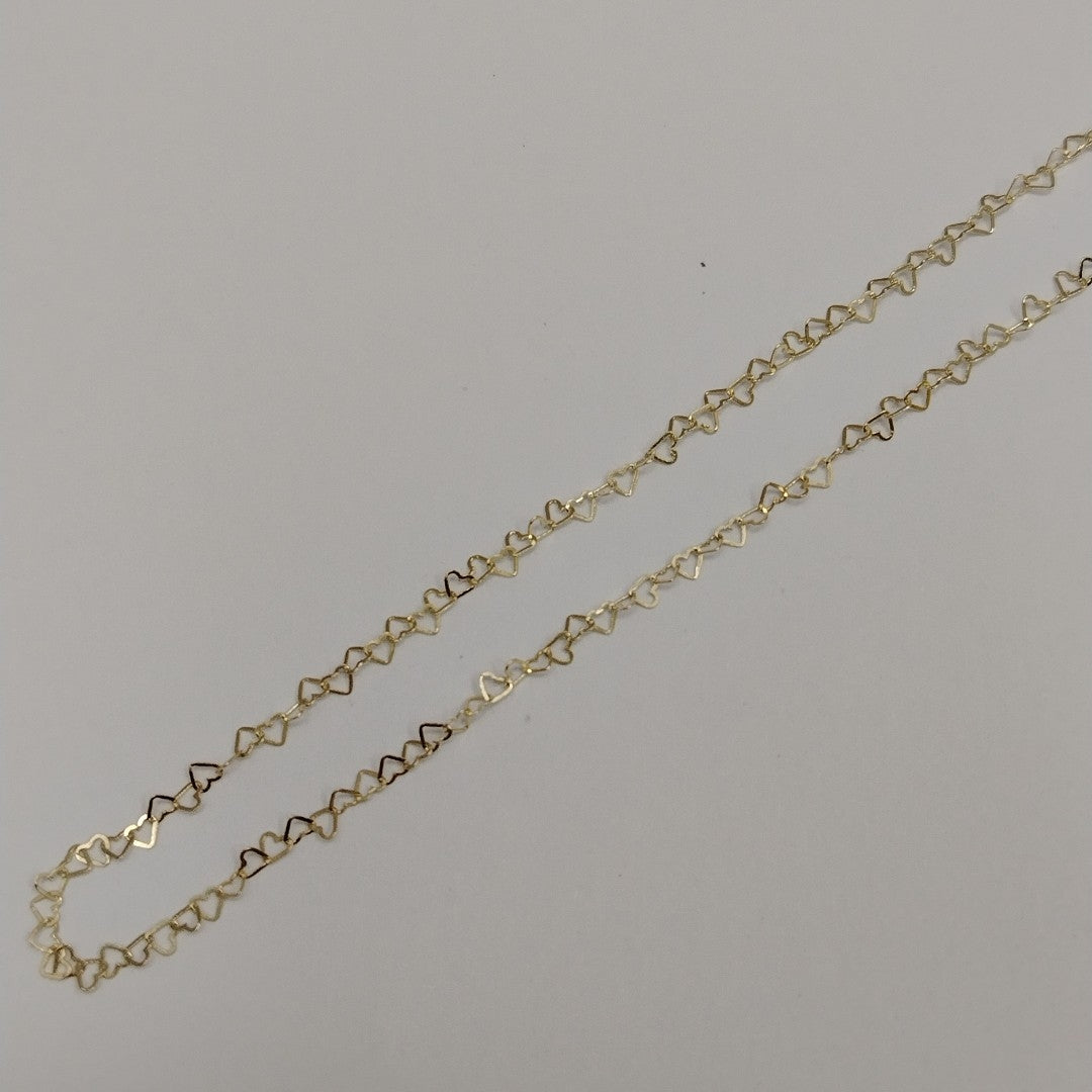 CADENAS TEJIDO CORAZONES ORO 10K 55 CM 1.6 GR (NUEVO)