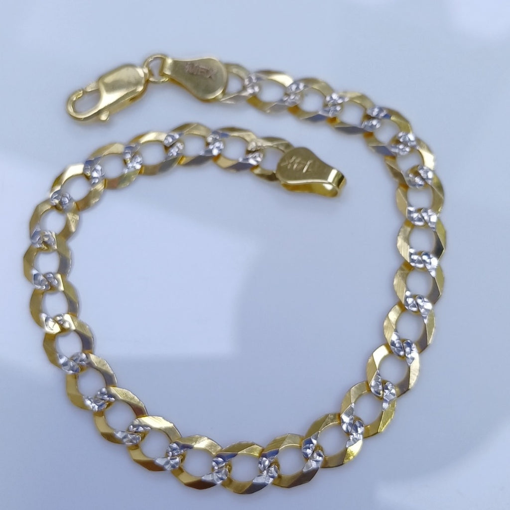 PULSERAS TEJIDO BARBADA DIAMANTADA ORO 14K 16 CM 5.5 GR (NUEVO)