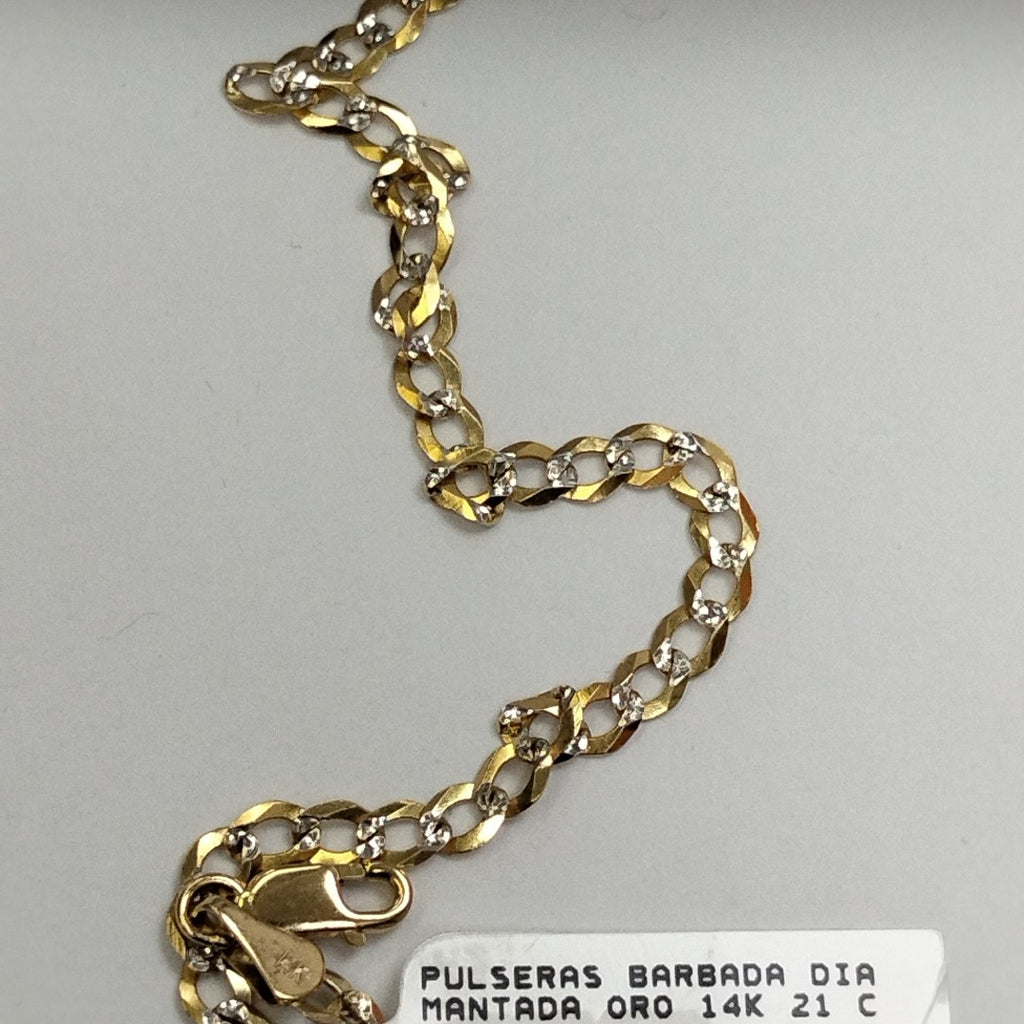 PULSERAS BARBADA DIAMANTADA ORO 14K 21 CM 3.6 GR (NUEVO)