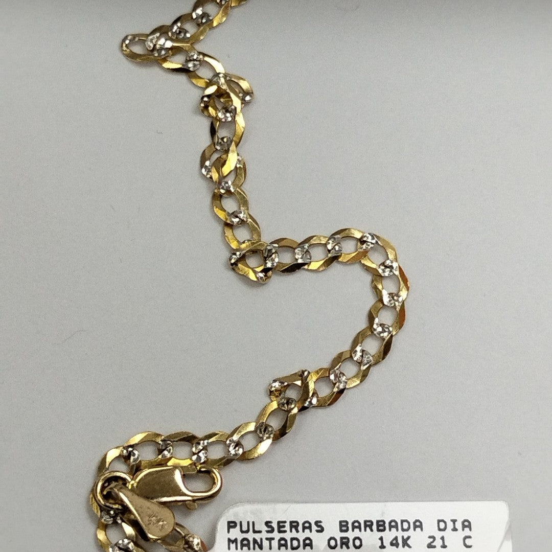 PULSERAS BARBADA DIAMANTADA ORO 14K 21 CM 3.6 GR (NUEVO)