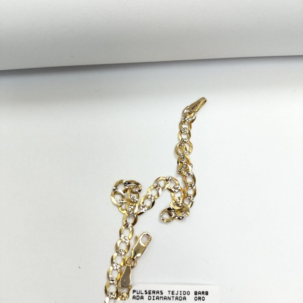 PULSERAS TEJIDO BARBADA DIAMANTADA ORO 14K 21 CM 4.8 GR (NUEVO)