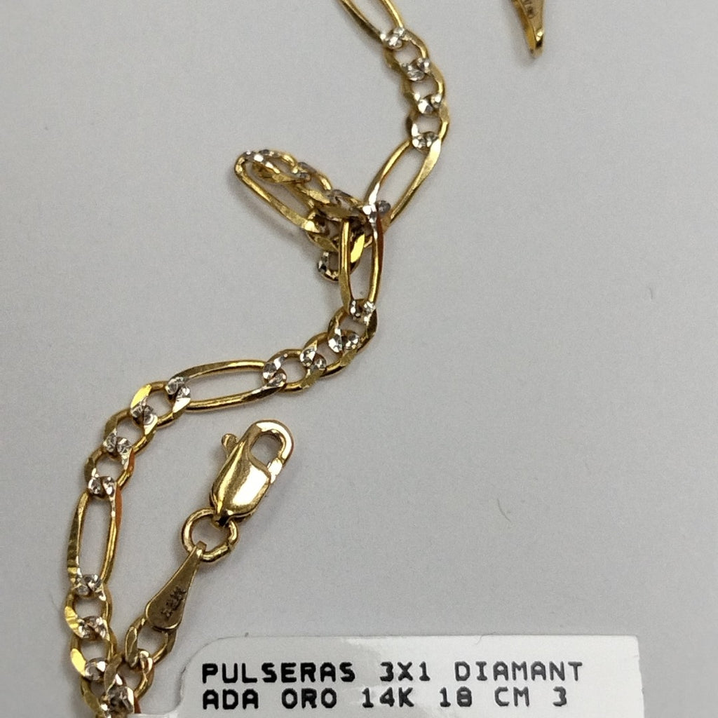 PULSERAS 3X1 DIAMANTADA ORO 14K 18 CM 3 GR (NUEVO)