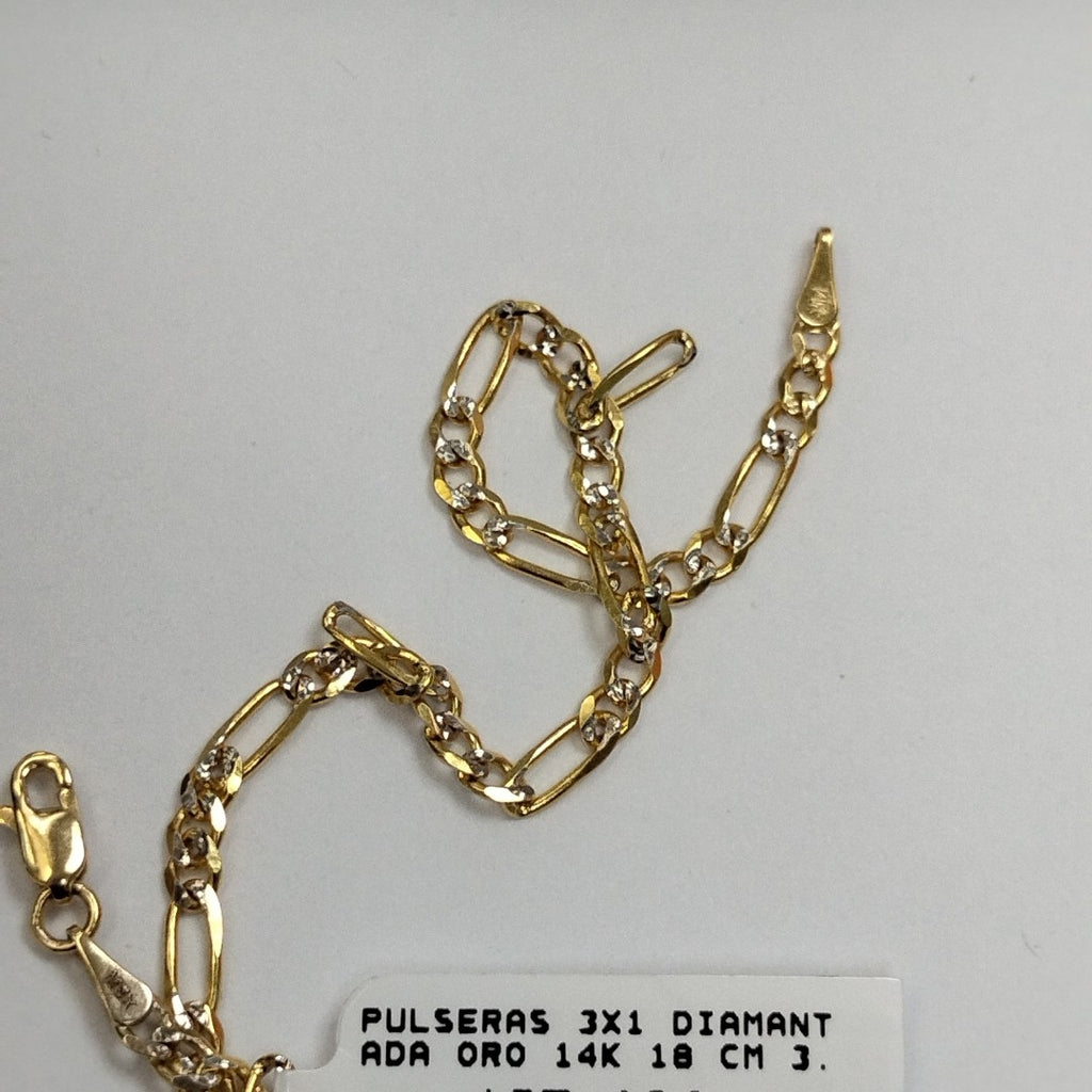 PULSERAS 3X1 DIAMANTADA ORO 14K 18 CM 3.1 GR (NUEVO)
