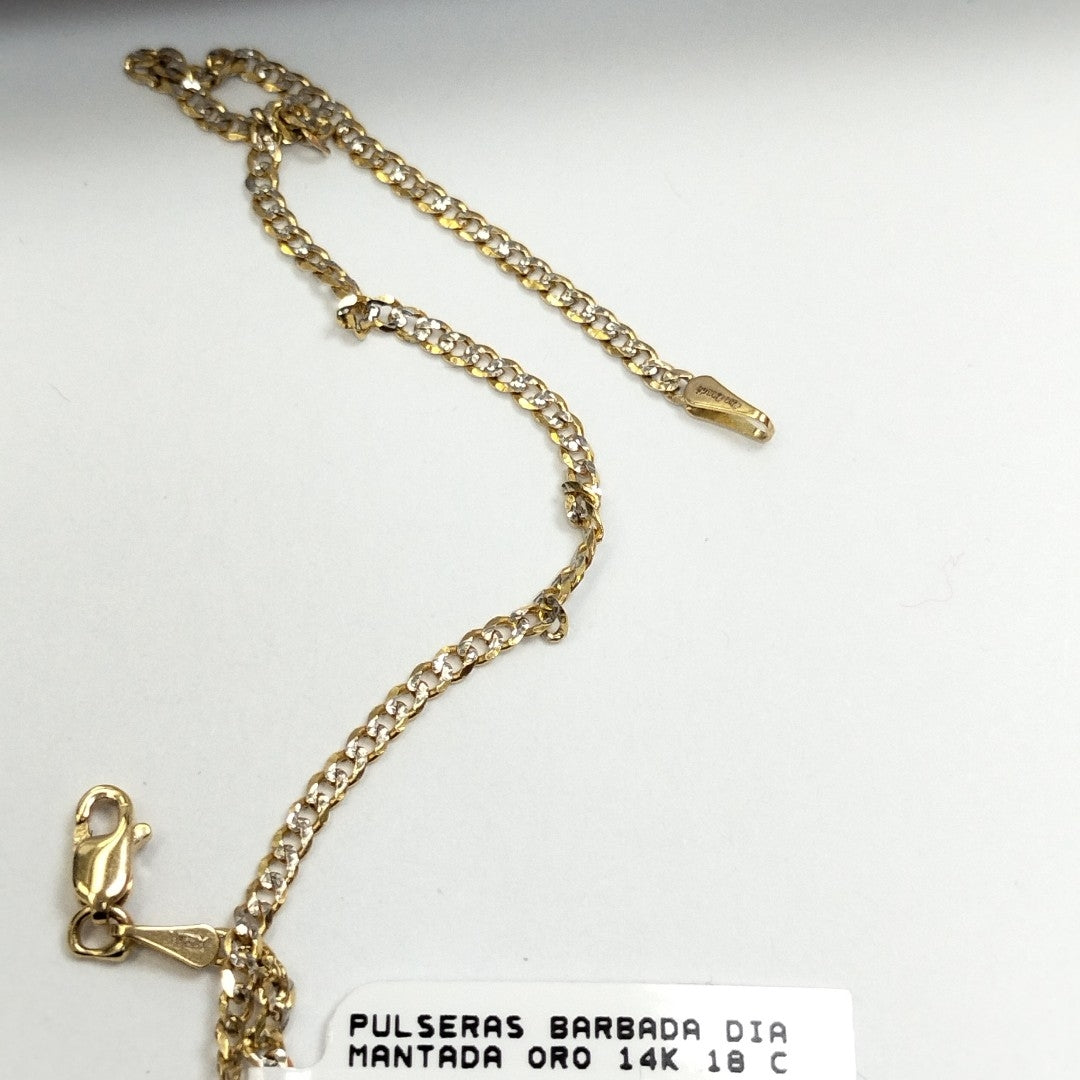 PULSERAS BARBADA DIAMANTADA ORO 14K 18 CM 2.5 GR (NUEVO)