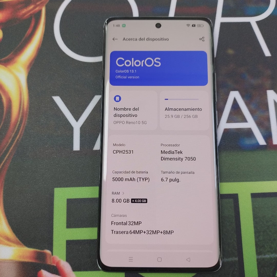 CELULAR OPPO  RENO10 5G CPH2531 (2023) 256 GB 8 GB RAM (SEMINUEVO)