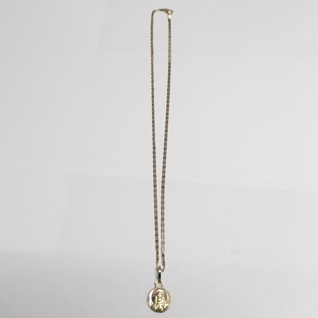 CADENA,MEDALLA RELIGIOSA ORO COMBINADO 14 K 2,10 GRMS (SEMINUEVO)