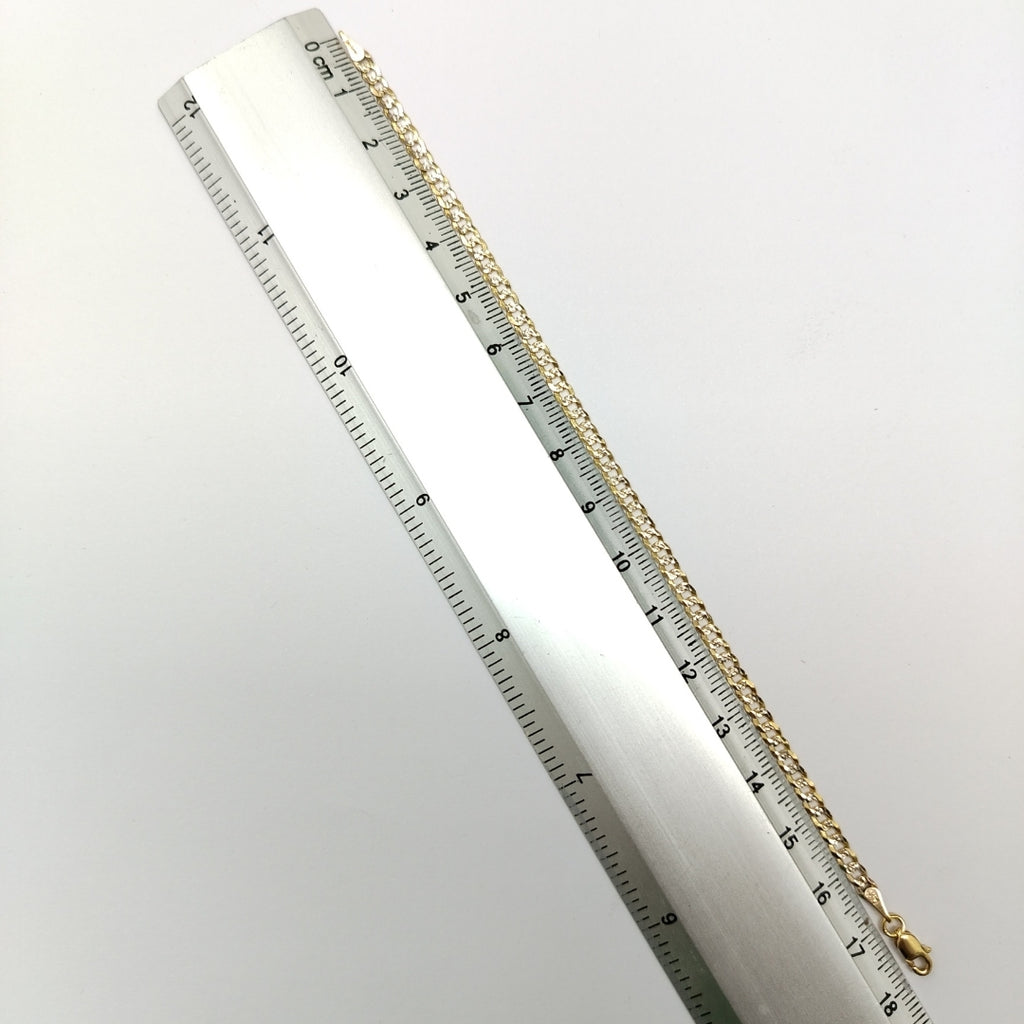 PULSERAS TEJIDO BARBADA DIAMANTADA ORO 14K 18 CM 3.2 GR (NUEVO)