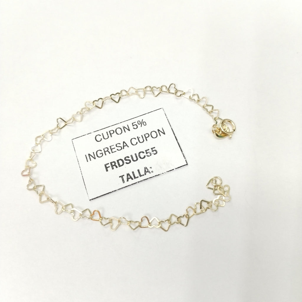 PULSERAS TEJIDO CORAZONES ORO 10K 18 CM 1 GR (NUEVO)