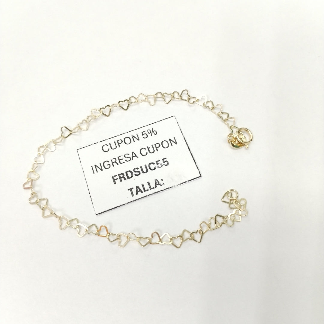 PULSERAS TEJIDO CORAZONES ORO 10K 18 CM 1 GR (NUEVO)