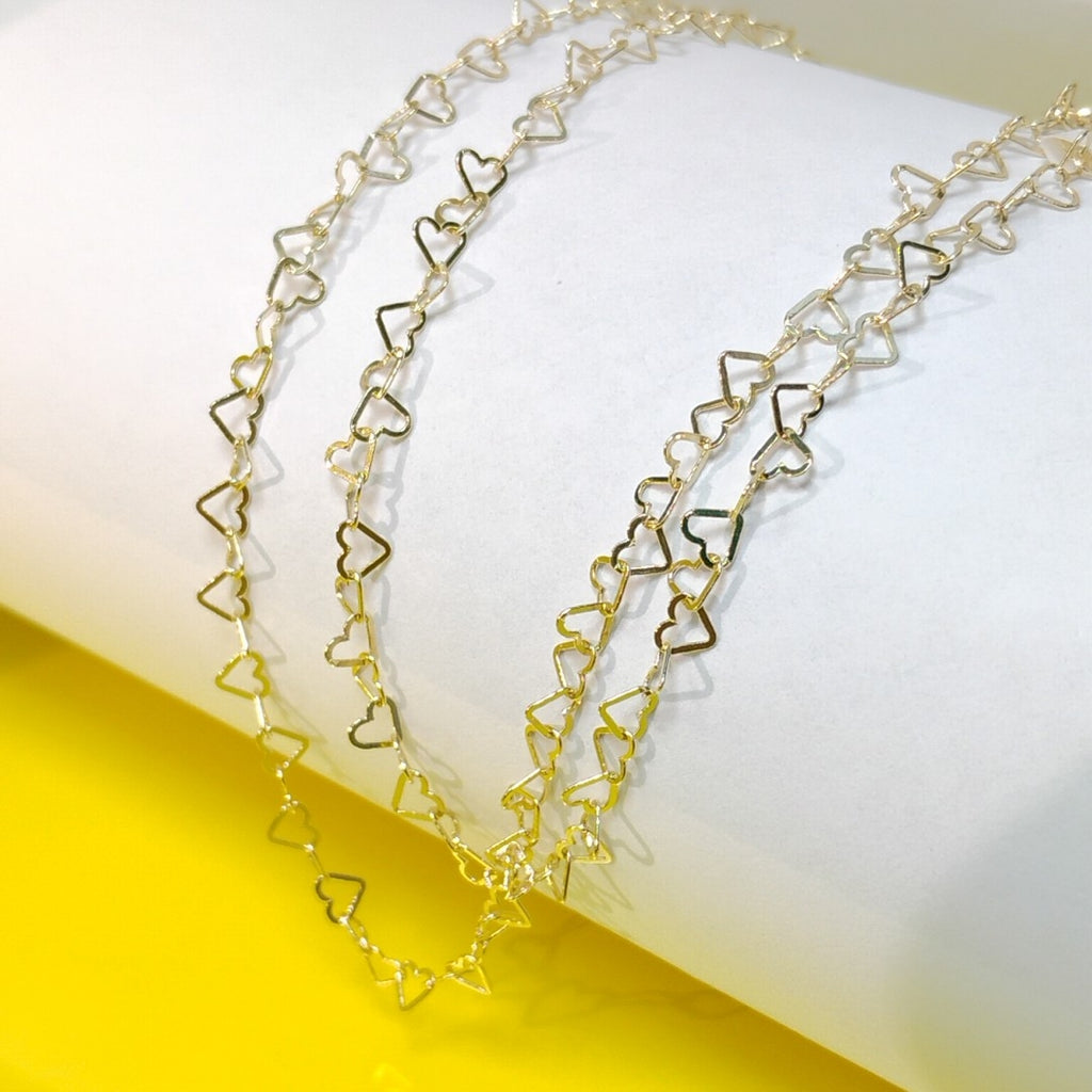 CADENAS TEJIDO CORAZONES ORO 10K 55 CM 2.7 GR (NUEVO)
