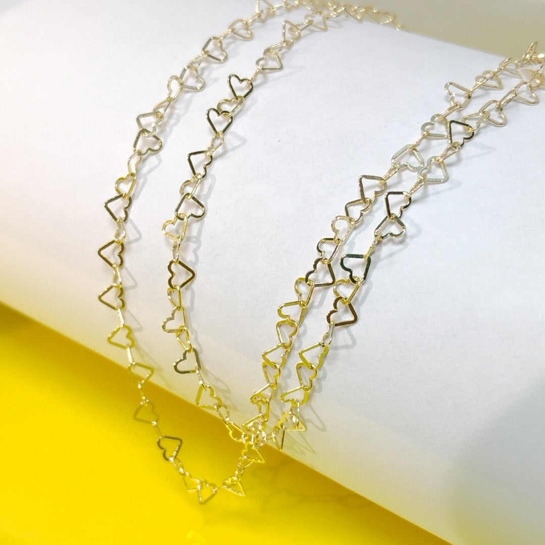 CADENAS TEJIDO CORAZONES ORO 10K 55 CM 2.7 GR (NUEVO)