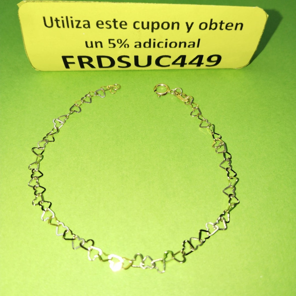 PULSERAS TEJIDO CORAZONES ORO 10K 18 CM 1 GR (NUEVO)