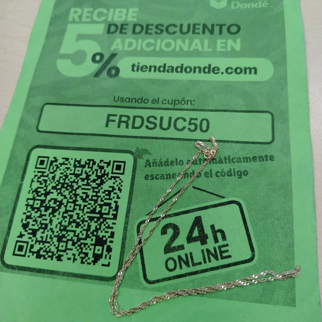 CADENAS TEJIDO MEDIO TORZAL ORO 10K 55 CM 2.5 GR (NUEVO)