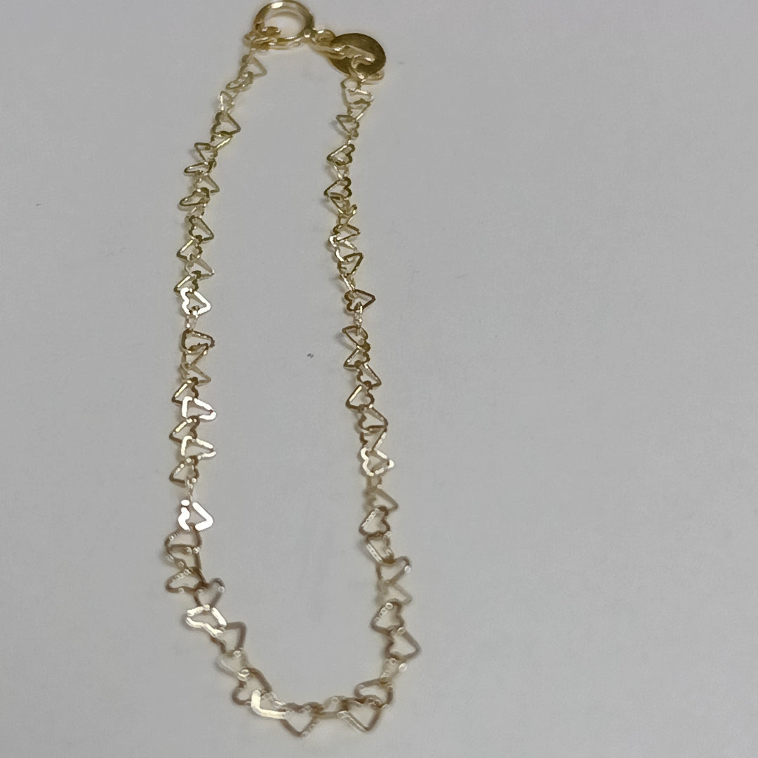 PULSERAS TEJIDO CORAZONES ORO 10K 18 CM 0.6 GR (NUEVO)