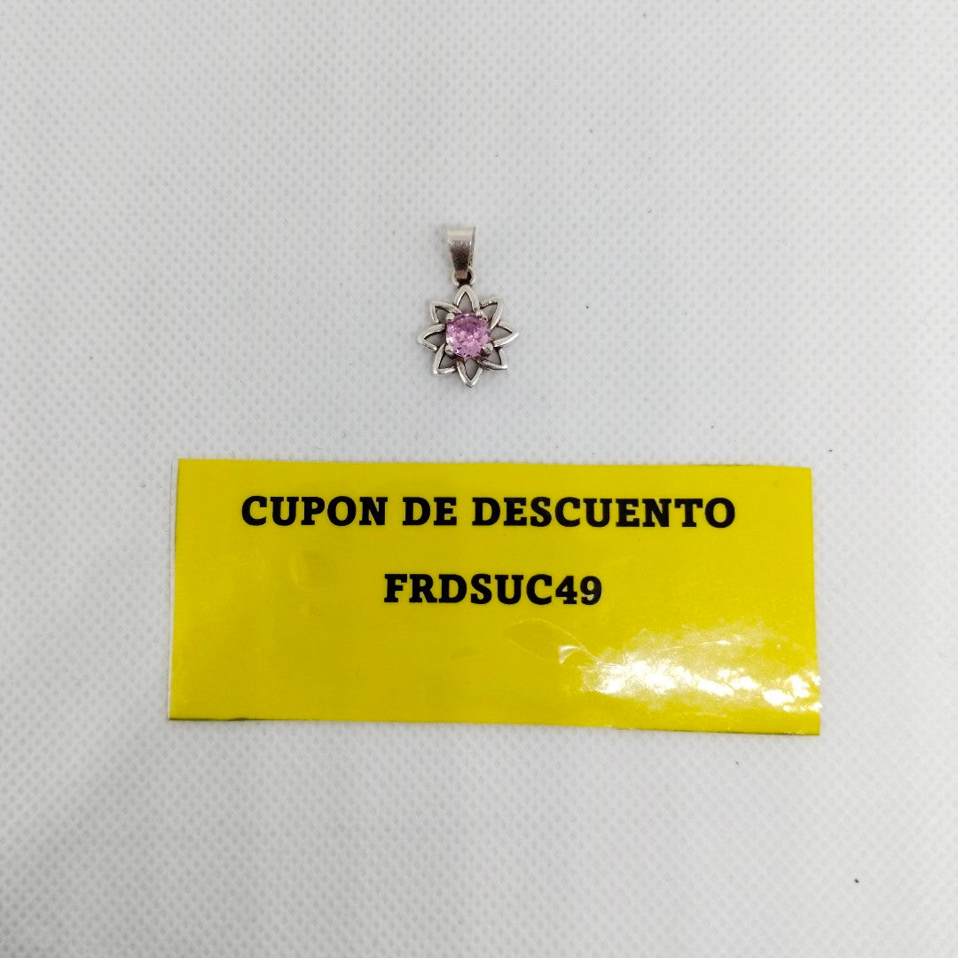 DIJE FLOR CON PIEDRA ROSA PLATA .925 2.1 GR (NUEVO)