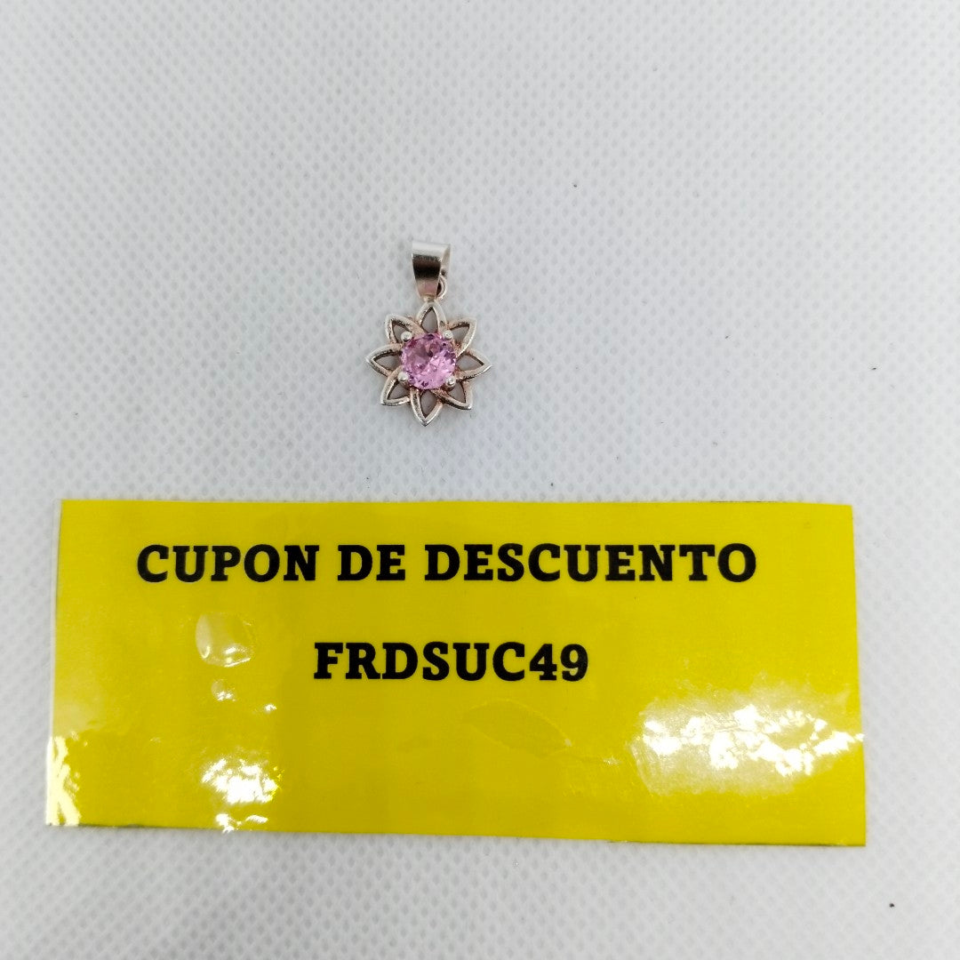 DIJE FLOR CON PIEDRA ROSA PLATA .925 2.1 GR (NUEVO)