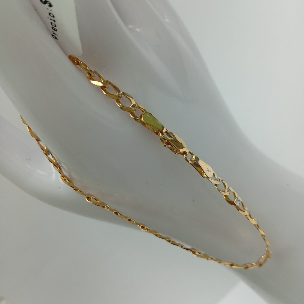 PULSERAS TEJIDO BARBADA DIAMANTADA ORO 14K 21 CM 4.9 GR (NUEVO)