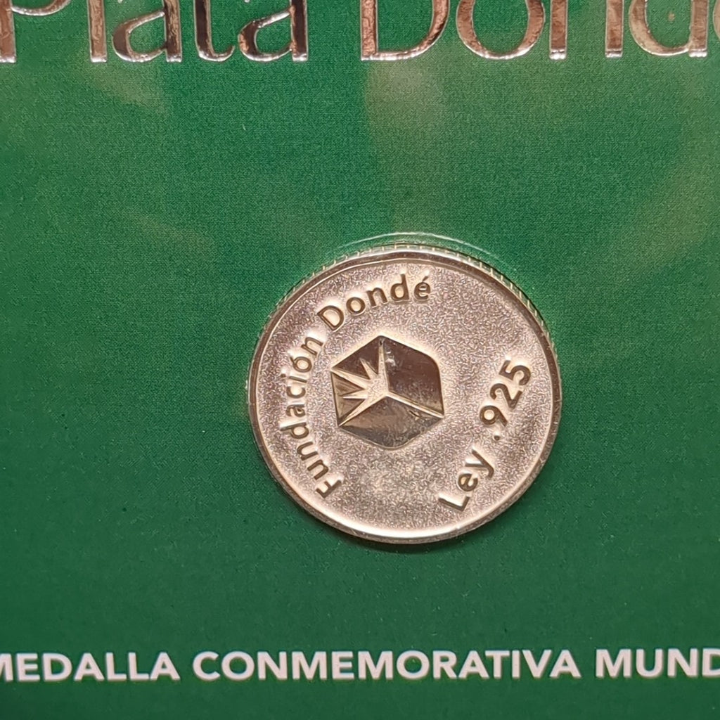 MEDALLA CONMEMORATIVA FRD FÚTBOL MOTIVO COLIBRI PLATA .925 8 GR (NUEVO)