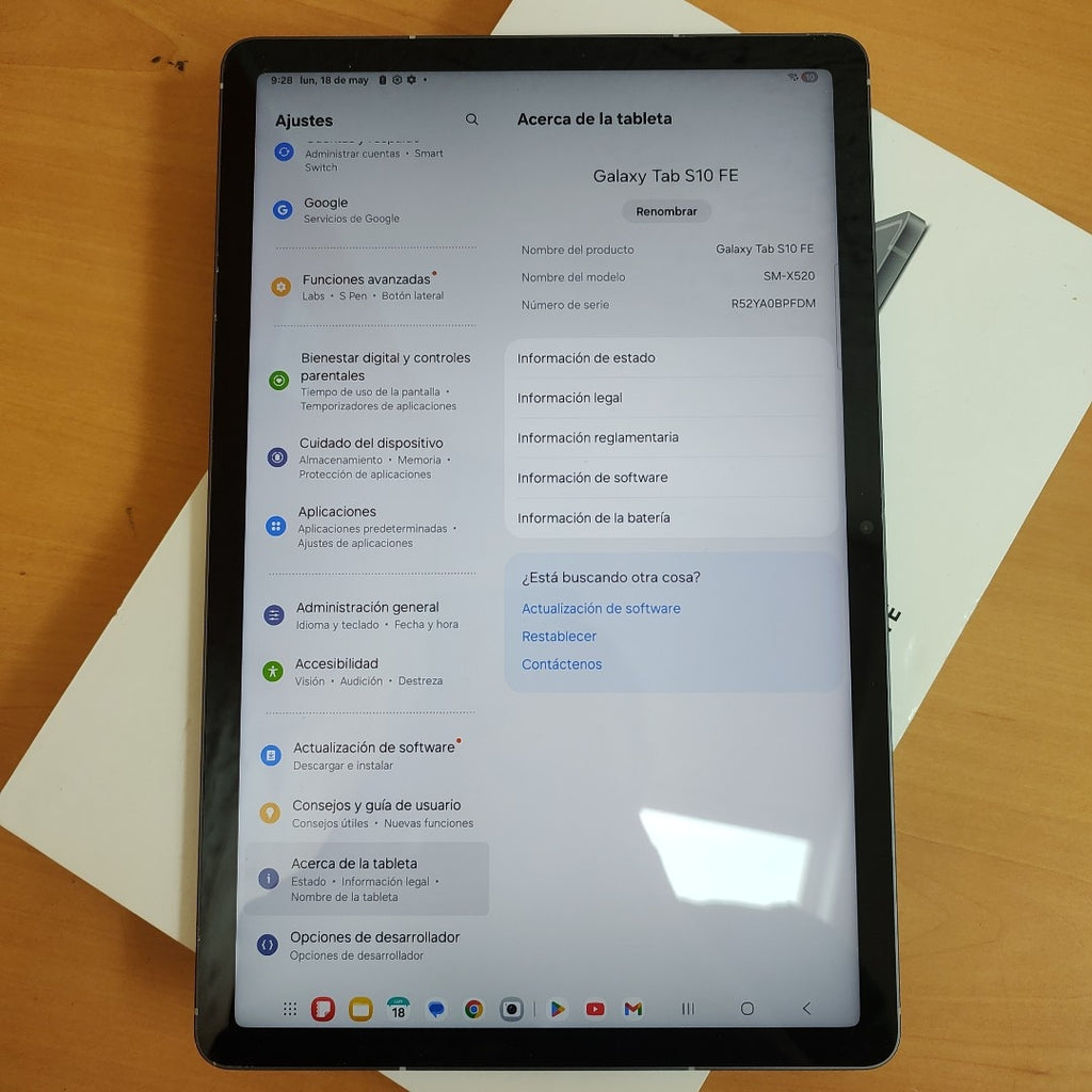 TABLETA SAMSUNG GALAXY TAB S10 FE SM-X520 (2025) 256 GB 12 GB RAM (SEMINUEVO)