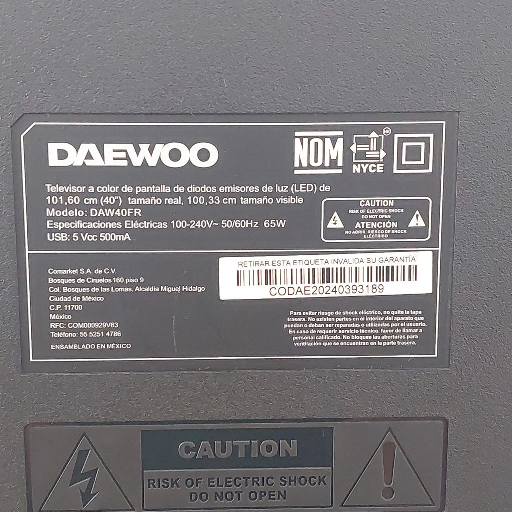 PANTALLA DAEWOO DAW40FR 40" LED FULL HD (SEMINUEVO)