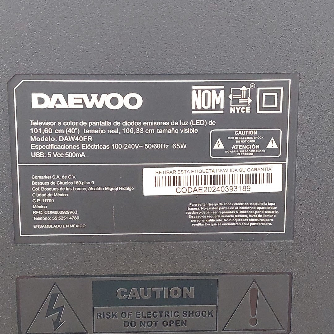 PANTALLA DAEWOO DAW40FR 40" LED FULL HD (SEMINUEVO)