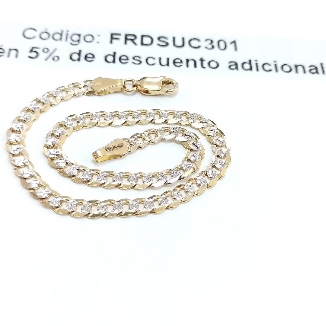 PULSERAS TEJIDO BARBADA DIAMANTADA ORO 14K 21 CM 5 GR (NUEVO)