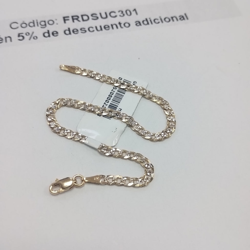 PULSERAS TEJIDO BARBADA DIAMANTADA ORO 14K 18 CM 3.1 GR (NUEVO)